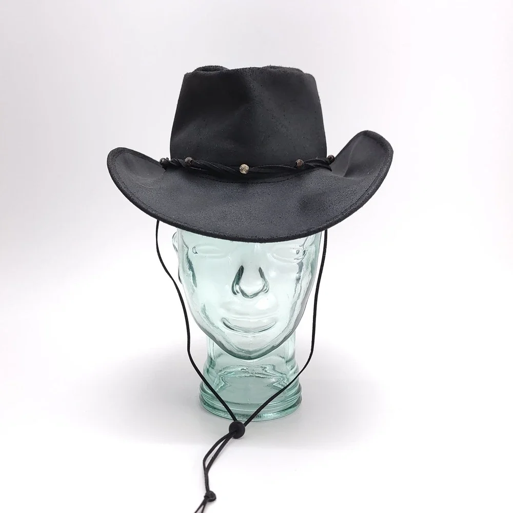 Genuine Leather Cowboy‎ Hat Black Western Braided Band Mexico Small 20 1/4 in.